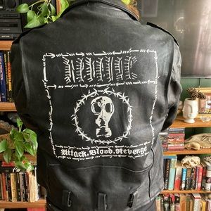Revenge band hand painted vintage leather jacket Attack. Blood. Revenge